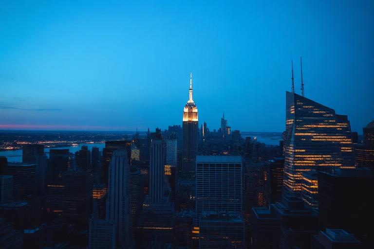 Manhattan skyline at blue hour, New York City